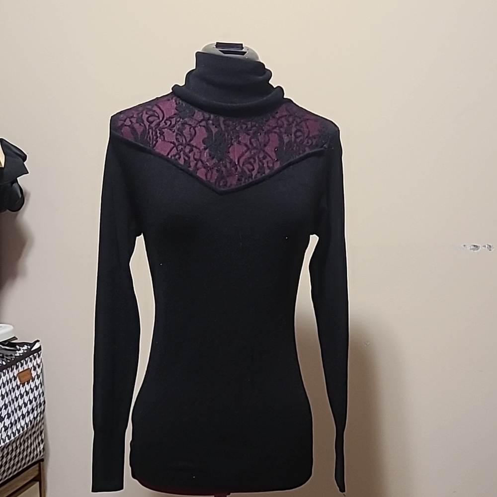 B&B Black and Lace Turtleneck Sweater
